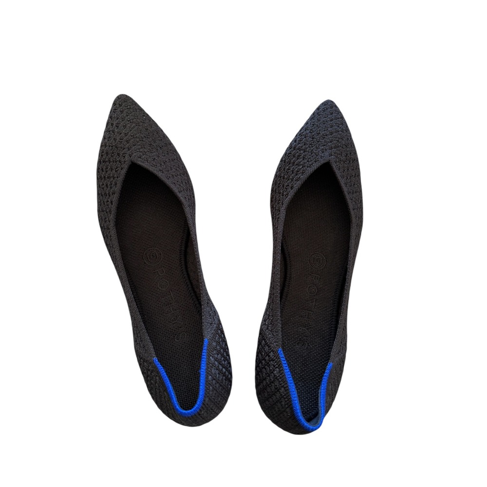 Rothys The Point Black Honeycomb Knit Pointed Toe Flats Shoes Womens 8